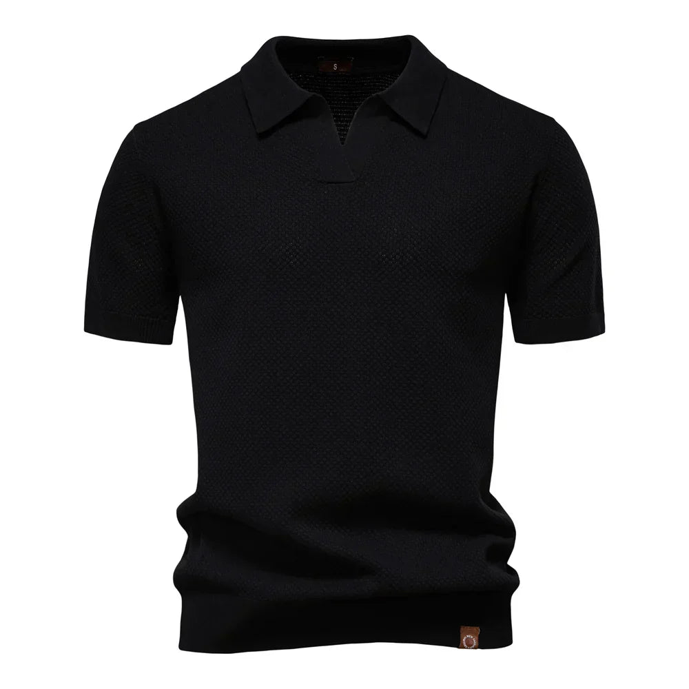 Men's Short Sleeve Polo Shirt with Textured Knit Design
